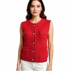 Joie Sleeveless Chunky Knit Cardigan Gold Buttons Classic Preppy Size L NWT!!
